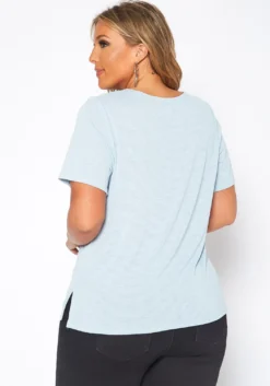 Asoph Plus Size Waffle Knit Crew Neck Tee Shirt -Asoph Fashion Shop 2017587 003 3