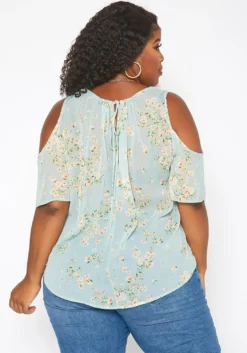 Asoph Plus Size Floral Print Cold Shoulder Top -Asoph Fashion Shop 2017619 003 3