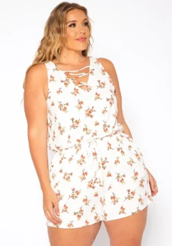 Asoph Plus Size Floral Print Sleeveless Romper