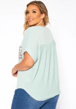 Asoph Plus Size Leopard Pocket Hem V Neck Shirt -Asoph Fashion Shop 2017664 179 3