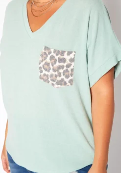 Asoph Plus Size Leopard Pocket Hem V Neck Shirt -Asoph Fashion Shop 2017664 179 4