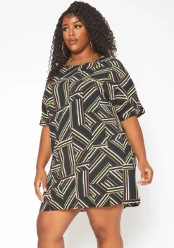 Asoph Plus Size Geometrical Striped Tee Shirt Mini Dress -Asoph Fashion Shop 2017673 001 2