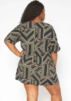 Asoph Plus Size Geometrical Striped Tee Shirt Mini Dress -Asoph Fashion Shop 2017673 001 3