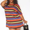 Asoph Plus Size Multi Color Striped Tee Shirt Mini Dress