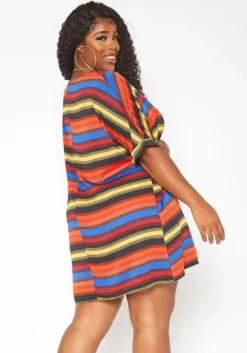 Asoph Plus Size Multi Color Striped Tee Shirt Mini Dress -Asoph Fashion Shop 2017674 128 3