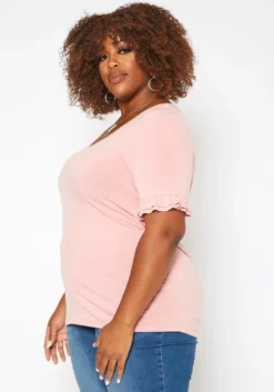 Asoph Plus Size Ruffle Trim V Neck Tee Shirt -Asoph Fashion Shop 2017777 162 2
