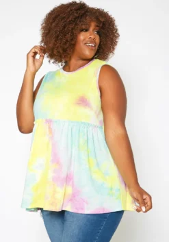 Asoph Plus Size Tie Dye Sleeveless Flare Blouse