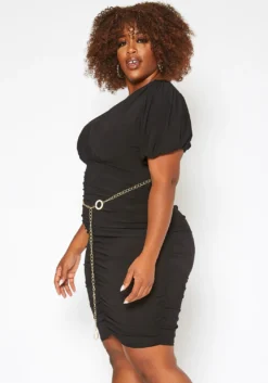 Asoph Plus Size Ruched Bodycon Mini Dress With Waist Chain -Asoph Fashion Shop 2017786 001 1