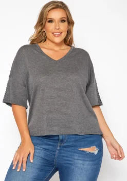 Asoph Plus Size Comfy Knit V Neck Tee Shirt