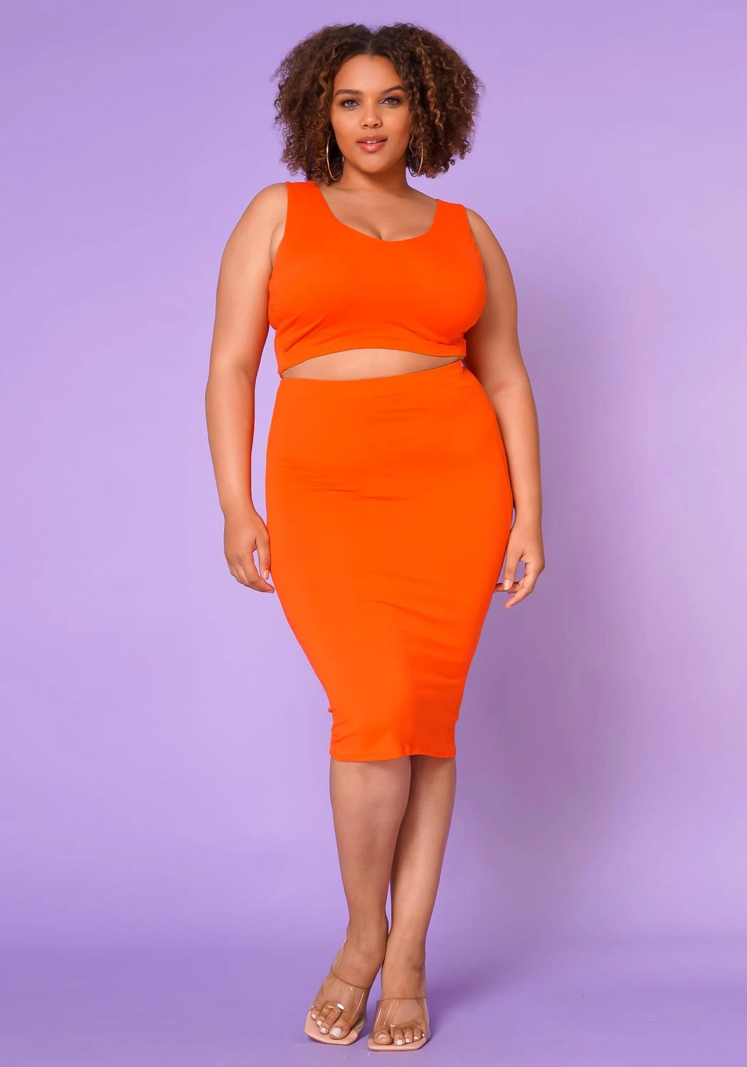 Asoph Plus Size Basic Tank Crop Top & Midi Skirt Set 3 Asoph Plus Size Basic Tank Crop Top & Midi Skirt Set - Image 3