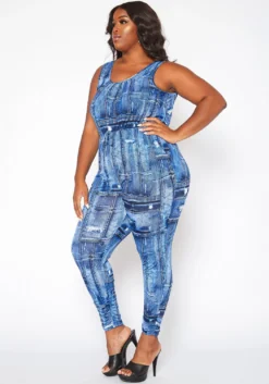 Asoph Plus Size Denim Print Bodycon Jumpsuit -Asoph Fashion Shop 2017919 290 1