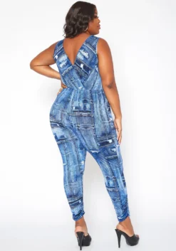 Asoph Plus Size Denim Print Bodycon Jumpsuit -Asoph Fashion Shop 2017919 290 2