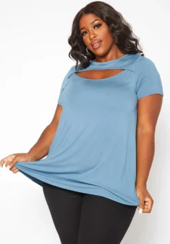 Asoph Plus Size Cut Out Front Tee Shirt