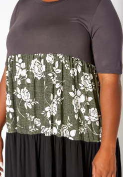 Asoph Plus Size Rose Floral Color Block Mini Dress -Asoph Fashion Shop 2017928 125 4