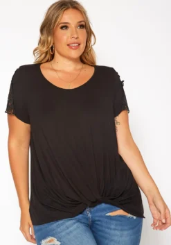 Asoph Plus Size Crochet Hem Short Sleeve Shirt