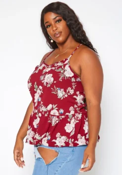 Asoph Plus Size Floral Print V Neck Cami Top -Asoph Fashion Shop 2018002 283 2