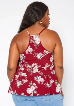 Asoph Plus Size Floral Print V Neck Cami Top -Asoph Fashion Shop 2018002 283 3