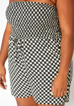 Asoph Plus Size Checker Dotted Print Tube Romper -Asoph Fashion Shop 2018033 001 4