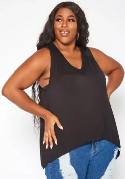 Asoph Plus Size Lace Hem V Neck Tank Top