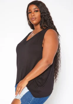 Asoph Plus Size Lace Hem V Neck Tank Top -Asoph Fashion Shop 2018035 001 2