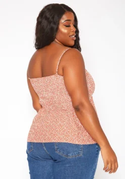 Asoph Plus Size Dainty Floral Print Smocked Cami Top -Asoph Fashion Shop 2018036 109 3