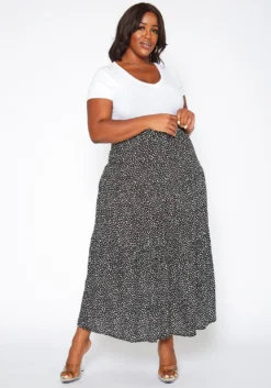 Asoph Plus Size Dainty Floral Print Maxi Flare Skirt