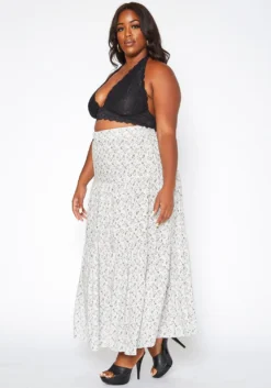 Asoph Plus Size Dainty Floral Print Flare Maxi Skirt -Asoph Fashion Shop 2018087 107 2