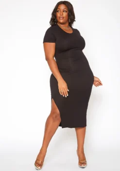 Asoph Plus Size Open Back Bodycon Midi Dress