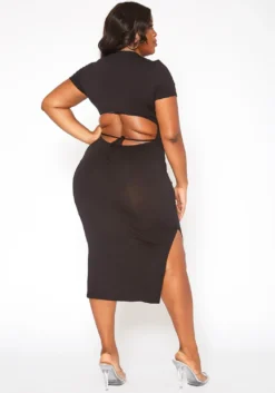 Asoph Plus Size Open Back Bodycon Midi Dress -Asoph Fashion Shop 2018106 001 3