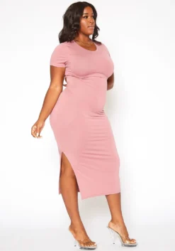 Asoph Plus Size Open Back Bodycon Midi Dress