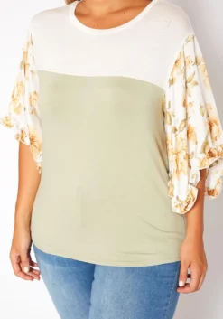 Asoph Plus Size Floral Sleeve Color Block Shirt -Asoph Fashion Shop 2018205 151 4