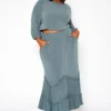 Asoph Plus Size Ruffle Trim Knit Maxi Skirt