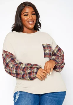Asoph Plus Size Plaid Print Sweatshirt
