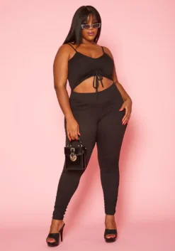 Asoph Plus Size Ribbed Knit Cut Out Jumpsuit