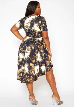 Asoph Plus Size Brocade Print High Low Flare Dress -Asoph Fashion Shop 2018246 001 3