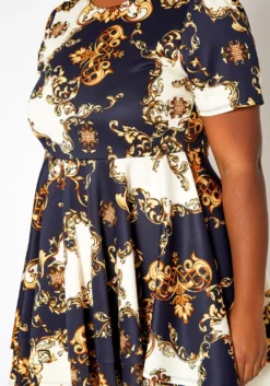 Asoph Plus Size Brocade Print High Low Flare Dress -Asoph Fashion Shop 2018246 001 4