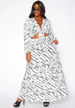 Asoph Plus Size Statement Crop Top & Maxi Skirt Set