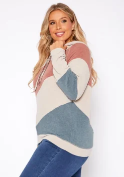 Asoph Plus Size Soft Hooded Color Splice Sweater -Asoph Fashion Shop 2018259 118 2
