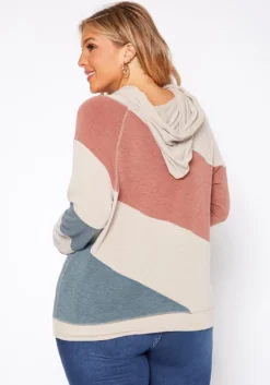 Asoph Plus Size Soft Hooded Color Splice Sweater -Asoph Fashion Shop 2018259 118 3