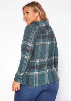 Plus Size Plaid Print Asymmetric Neck Sweater -Asoph Fashion Shop 2018299 103 3