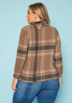 Plus Size Plaid Print Asymmetric Neck Sweater -Asoph Fashion Shop 2018299 190 3