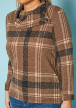 Plus Size Plaid Print Asymmetric Neck Sweater -Asoph Fashion Shop 2018299 190 4