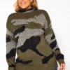 Asoph Plus Size Camo Print Funnel Neck Sweater