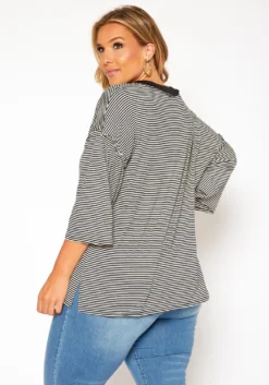 Asoph Plus Size Pin Striped V Neck Shirt -Asoph Fashion Shop 2018384 001 3