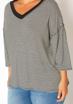 Asoph Plus Size Pin Striped V Neck Shirt -Asoph Fashion Shop 2018384 001 4