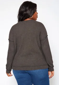 Plus Size Waffle Knit V Neck Top -Asoph Fashion Shop 2018410 108 3