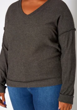 Plus Size Waffle Knit V Neck Top -Asoph Fashion Shop 2018410 108 4