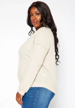 Plus Size Waffle Knit V Neck Top -Asoph Fashion Shop 2018410 115 2