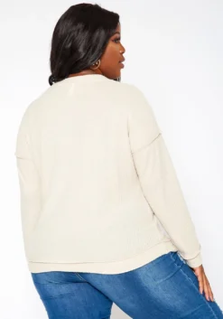 Plus Size Waffle Knit V Neck Top -Asoph Fashion Shop 2018410 115 3
