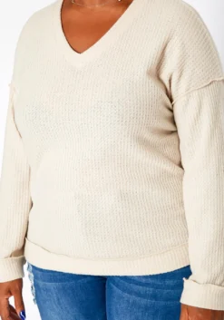 Plus Size Waffle Knit V Neck Top -Asoph Fashion Shop 2018410 115 4